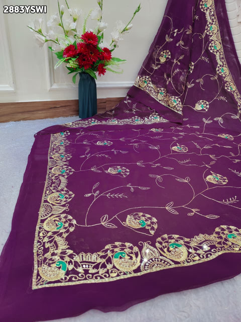 KcPc New Classic Chiffon Saree with Handcrafted Aari Tari Embellishment JAY