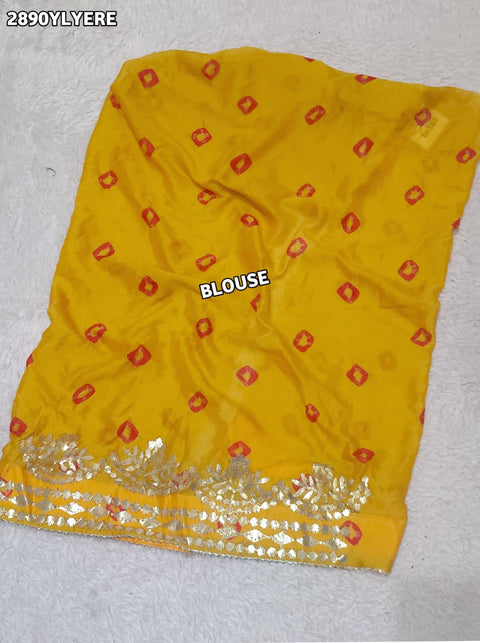 KcPc New Traditional Chinon Silk Bandhani Lehenga with Rich Gota Patti Details SSB