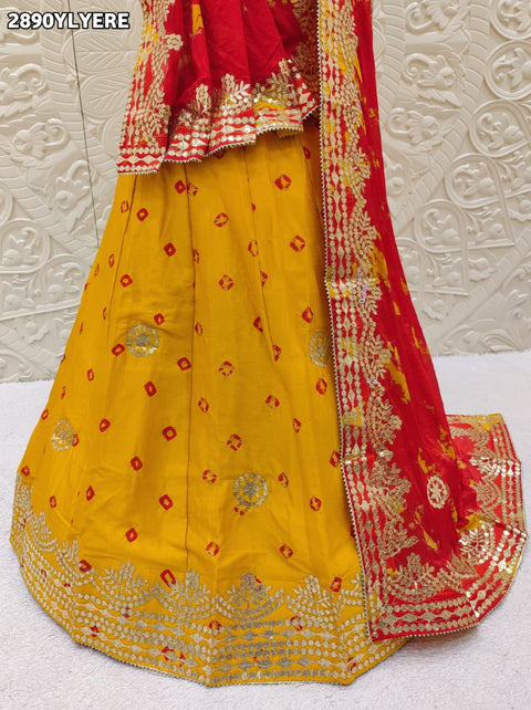KcPc New Traditional Chinon Silk Bandhani Lehenga with Rich Gota Patti Details SSB