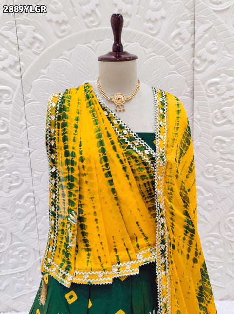KcPc New Elegant Chinon Silk Shibori Bhandej Lehenga with Gota Patti Work SSB
