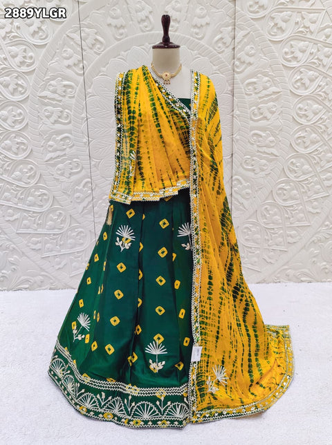 KcPc New Elegant Chinon Silk Shibori Bhandej Lehenga with Gota Patti Work SSB