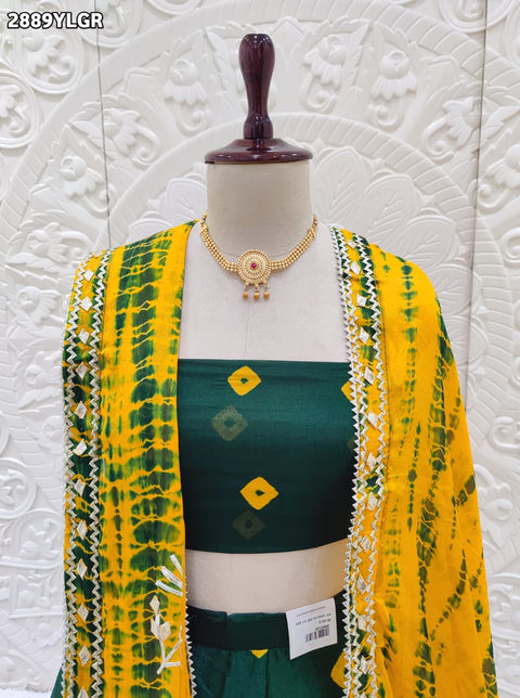 KcPc New Elegant Chinon Silk Shibori Bhandej Lehenga with Gota Patti Work SSB