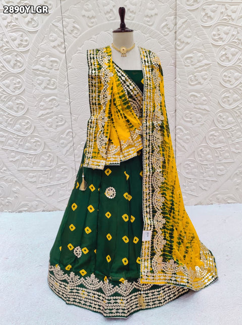 KcPc New Traditional Bandhani Style Chinon Silk Lehenga with Hand Gota Work SSB