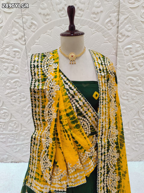 KcPc New Traditional Bandhani Style Chinon Silk Lehenga with Hand Gota Work SSB