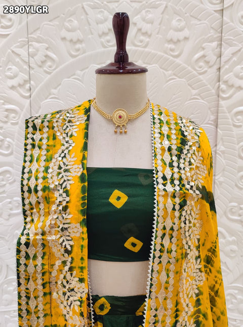 KcPc New Traditional Bandhani Style Chinon Silk Lehenga with Hand Gota Work SSB