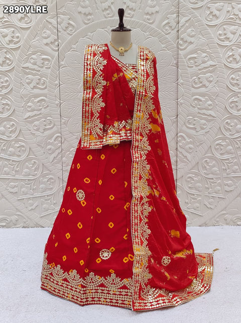KcPc New Traditional Bandhani Style Chinon Silk Lehenga with Handcrafted Gota Patti SSB