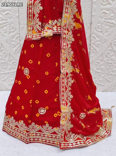 KcPc New Traditional Bandhani Style Chinon Silk Lehenga with Handcrafted Gota Patti SSB