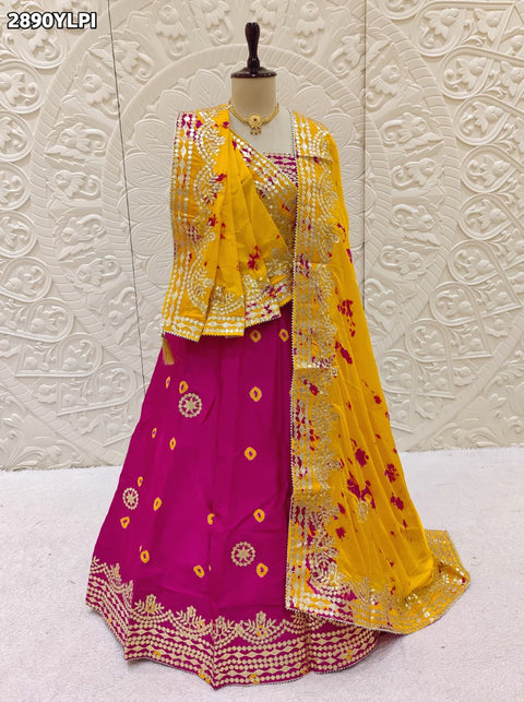 KcPc New Elegant Chinon Silk Lehenga with Bandhani Print & Classic Gota Patti Work SSB