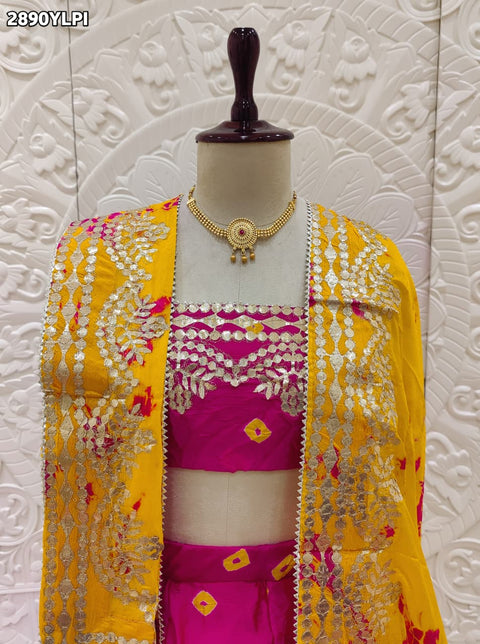 KcPc New Elegant Chinon Silk Lehenga with Bandhani Print & Classic Gota Patti Work SSB