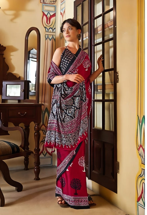 KcPc New Premium Modal Gaji Silk Saree with Classic Ajrakh Style APL