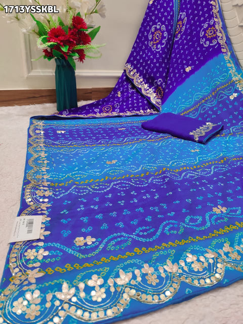 KcPc New Premium Bandhani Style Chinon Saree with Traditional Gotapatti Border  AMT