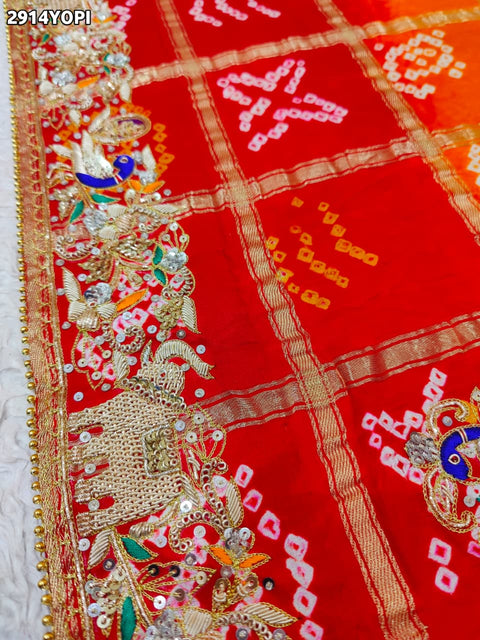 KcPc New Premium Marwadi Bandhani Dupatta with Elegant Zardozi Work  SRN
