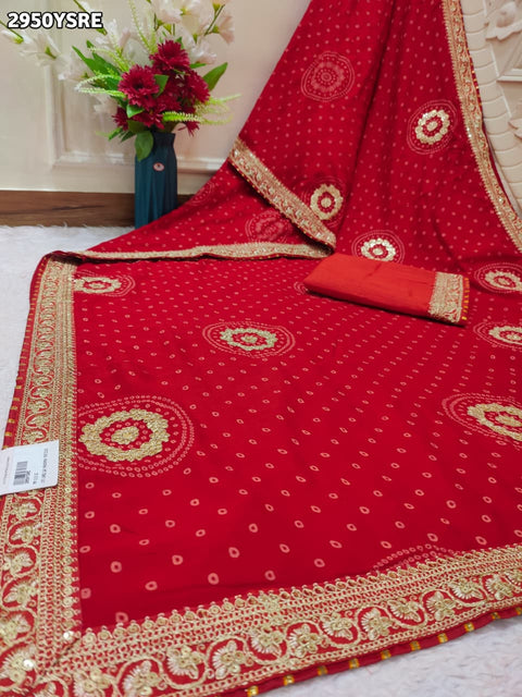 KcPc New Royal Vichitra Silk Bandhani Saree with Fabiana Work  SWA