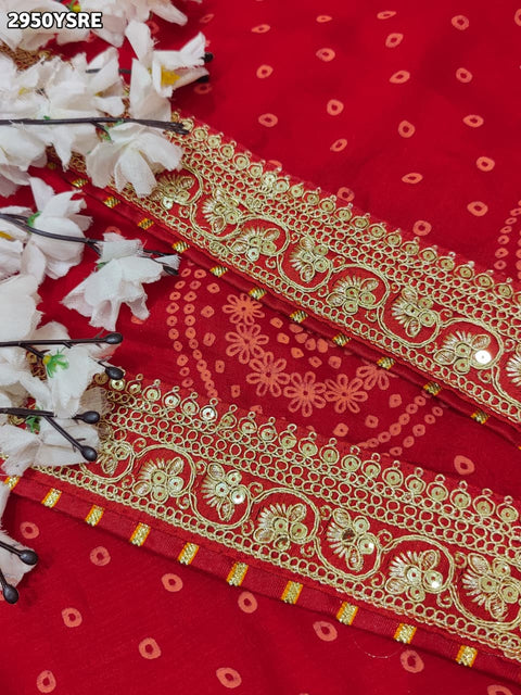 KcPc New Royal Vichitra Silk Bandhani Saree with Fabiana Work  SWA