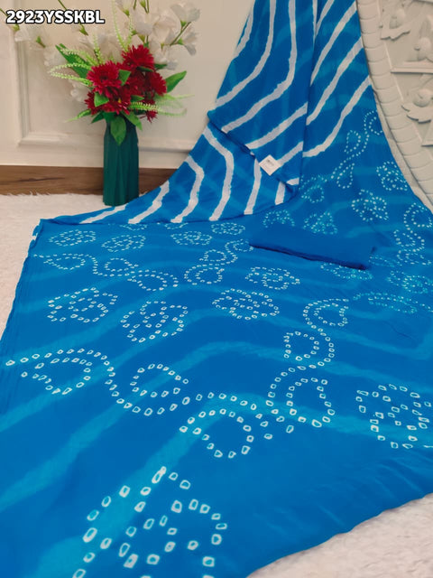 KcPc New Elegant Chiffon Leheriya Style Saree with Blouse Piece York   SUL