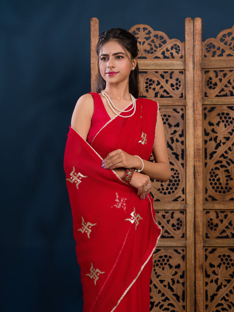 KcPc Traditional Wear Georgette Saree with Tari Embellishment  SWA