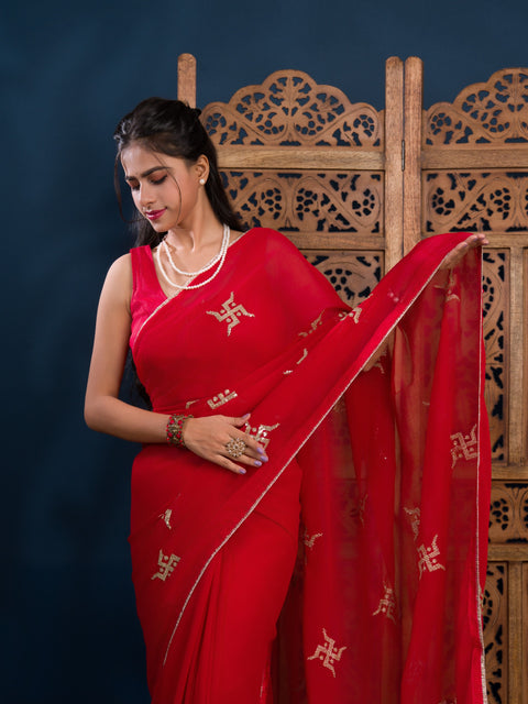 KcPc Traditional Wear Georgette Saree with Tari Embellishment  SWA