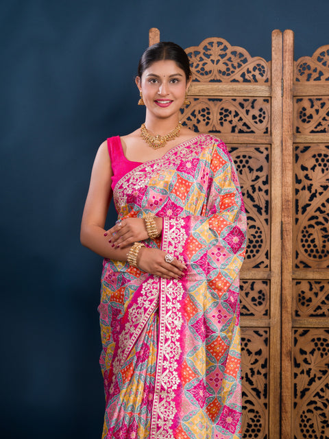 KcPc New Designer Digital Print Chinon Saree with Gota Patti  AMT
