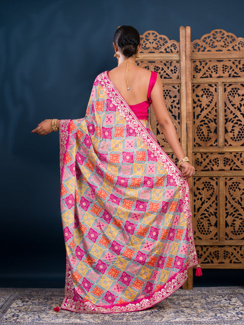 KcPc New Designer Digital Print Chinon Saree with Gota Patti  AMT