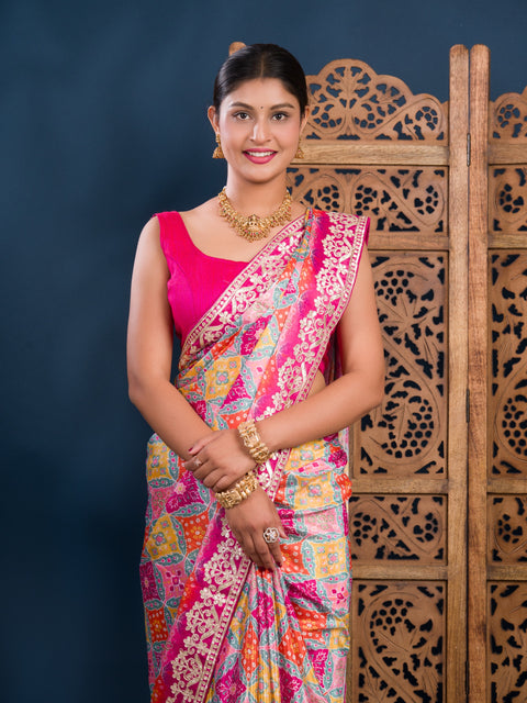 KcPc New Designer Digital Print Chinon Saree with Gota Patti  AMT
