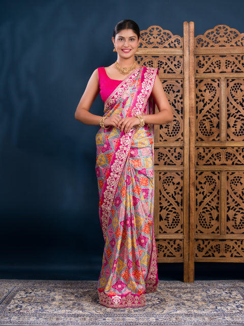 KcPc New Designer Digital Print Chinon Saree with Gota Patti  AMT
