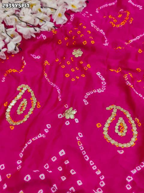 KcPc New Elegant Gaji Silk Bandhani Bridal Saree with Handcrafted Gota Patti  PRF