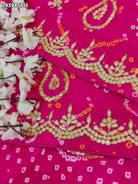 KcPc New Elegant Gaji Silk Bandhani Bridal Saree with Handcrafted Gota Patti  PRF