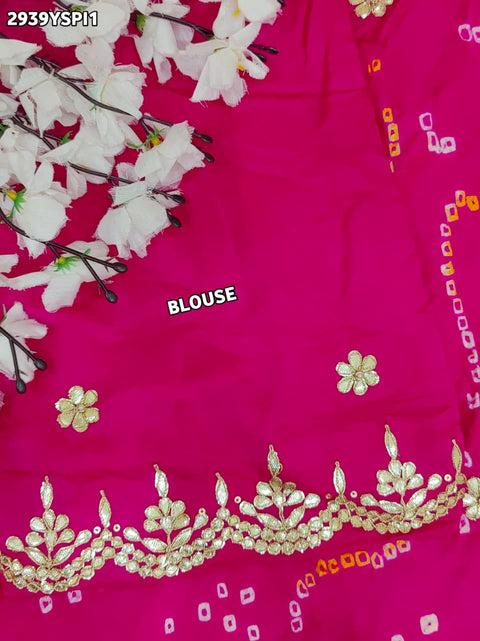 KcPc New Elegant Gaji Silk Bandhani Bridal Saree with Handcrafted Gota Patti  PRF