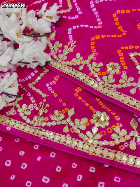 KcPc New Designer Bandhani Style Gaji Silk Saree with Gota Patti Work  PRF