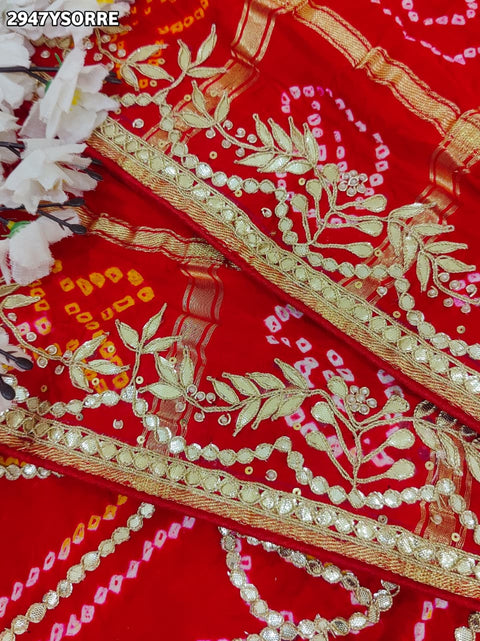 KcPc New Royal Gaji Silk Bandhani Saree with Gota Patti Work