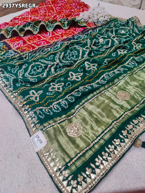 KcPc New Traditional Bandhani Gaji Silk Saree with Intricate Gota Patti Work  AMT