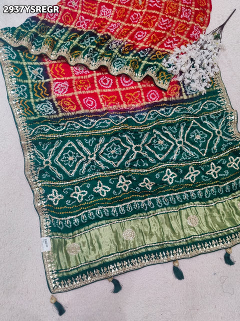 KcPc New Traditional Bandhani Gaji Silk Saree with Intricate Gota Patti Work  AMT