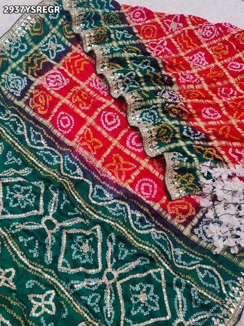 KcPc New Traditional Bandhani Gaji Silk Saree with Intricate Gota Patti Work  AMT