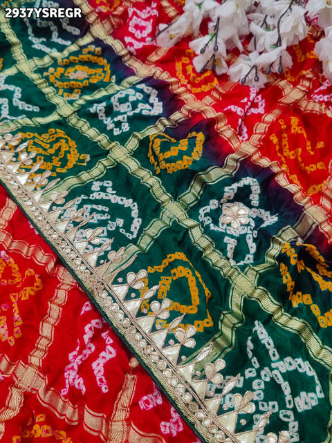 KcPc New Traditional Bandhani Gaji Silk Saree with Intricate Gota Patti Work  AMT