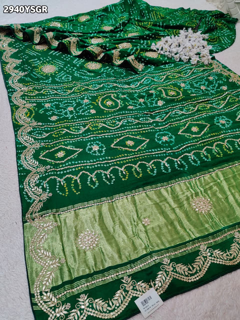 KcPc New Handcrafted Gaji Silk Saree in Bandhani Style with Gota Patti Detailing  PRF