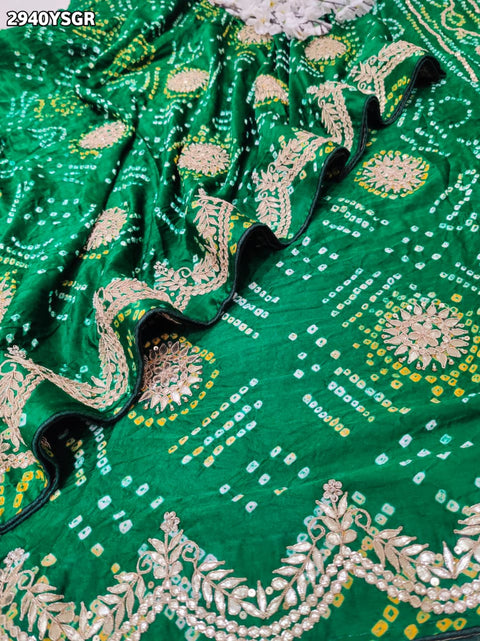 KcPc New Handcrafted Gaji Silk Saree in Bandhani Style with Gota Patti Detailing  PRF