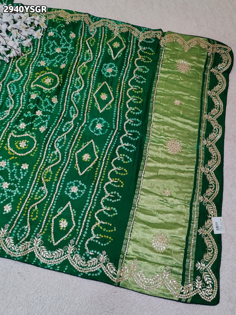 KcPc New Handcrafted Gaji Silk Saree in Bandhani Style with Gota Patti Detailing  PRF