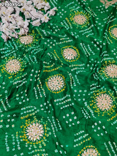 KcPc New Handcrafted Gaji Silk Saree in Bandhani Style with Gota Patti Detailing  PRF