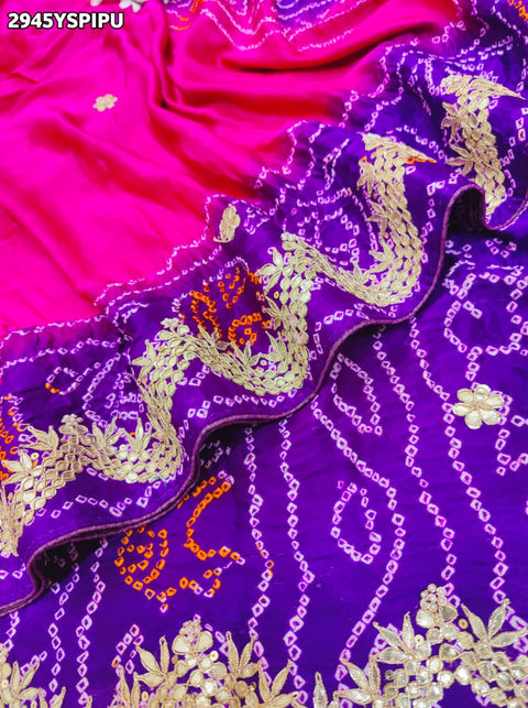 KcPc New Handcrafted Gaji Silk Bandhani Saree with Gota Patti Work Elegance Redefined  PRF