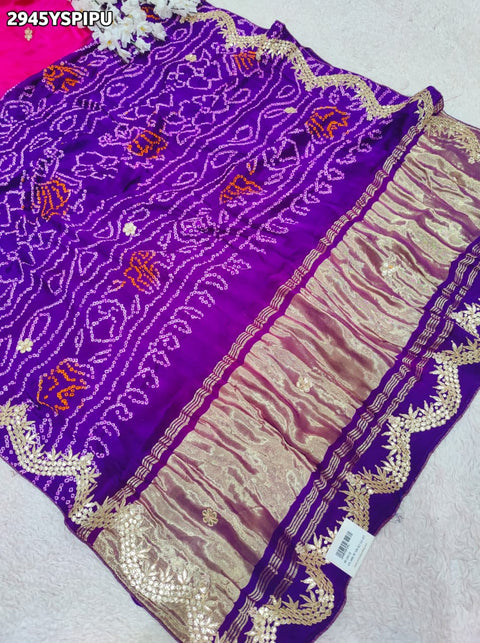 KcPc New Handcrafted Gaji Silk Bandhani Saree with Gota Patti Work Elegance Redefined  PRF