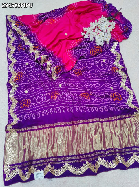 KcPc New Handcrafted Gaji Silk Bandhani Saree with Gota Patti Work Elegance Redefined  PRF