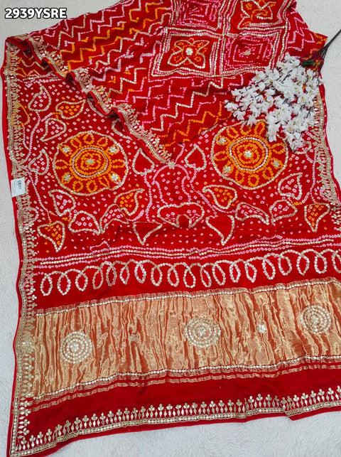 KcPc New Exquisite Bandhani Style Gaji Silk Saree with Handcrafted Gota Patti Work  PRF