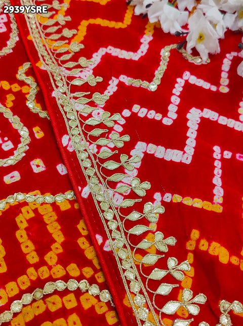KcPc New Exquisite Bandhani Style Gaji Silk Saree with Handcrafted Gota Patti Work  PRF