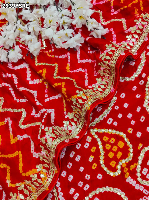 KcPc New Exquisite Bandhani Style Gaji Silk Saree with Handcrafted Gota Patti Work  PRF