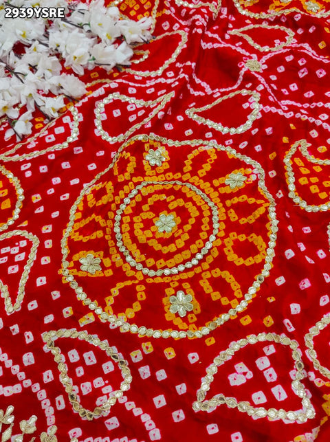 KcPc New Exquisite Bandhani Style Gaji Silk Saree with Handcrafted Gota Patti Work  PRF