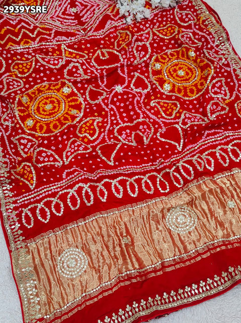 KcPc New Exquisite Bandhani Style Gaji Silk Saree with Handcrafted Gota Patti Work  PRF