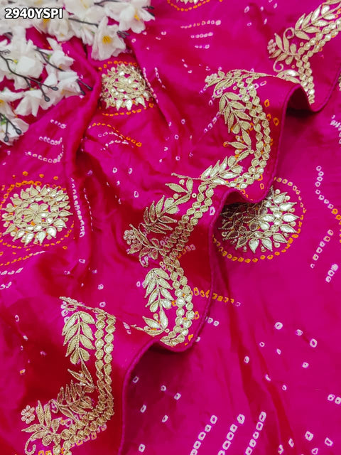 KcPc New Traditional Gaji Silk Bandhani Saree Embellished with Exquisite Gota Patti  PRF