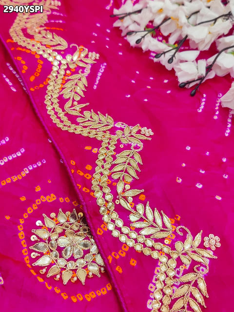 KcPc New Traditional Gaji Silk Bandhani Saree Embellished with Exquisite Gota Patti  PRF