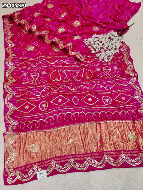 KcPc New Traditional Gaji Silk Bandhani Saree Embellished with Exquisite Gota Patti  PRF