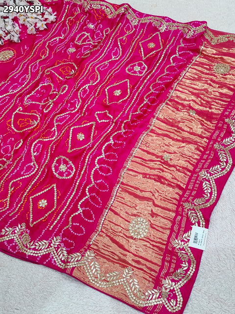 KcPc New Traditional Gaji Silk Bandhani Saree Embellished with Exquisite Gota Patti  PRF